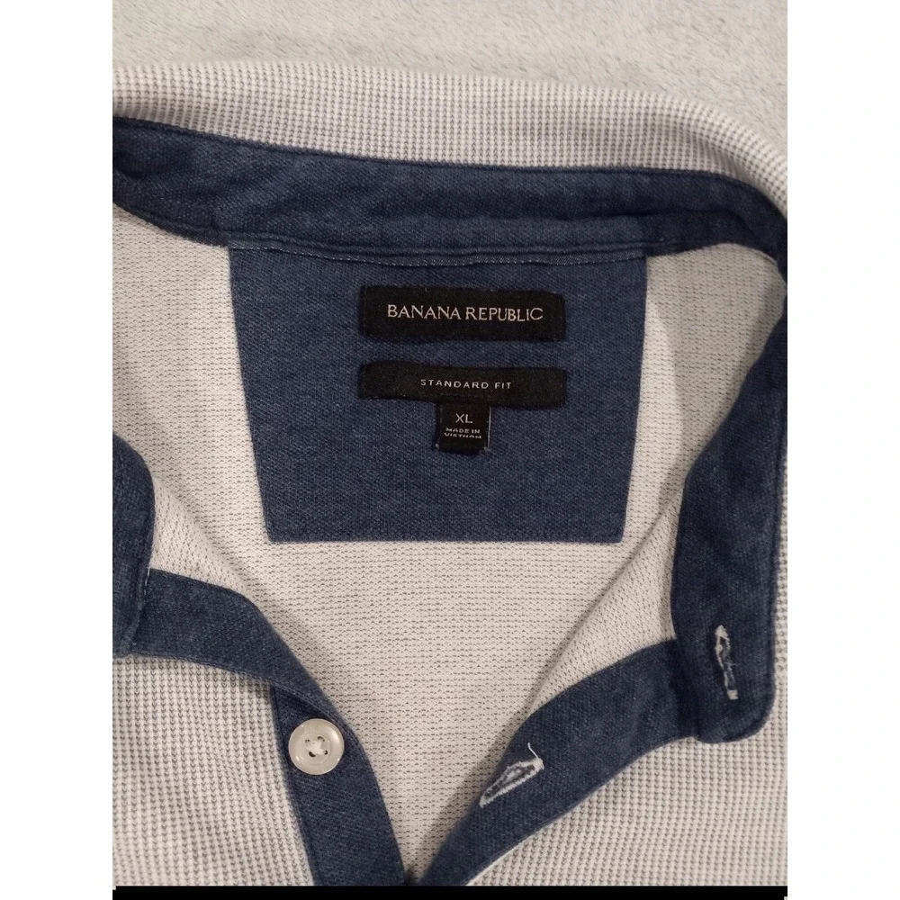 Mens Banana Republic Short Sleeve Polo Standard Fit XL White Gray Blue
